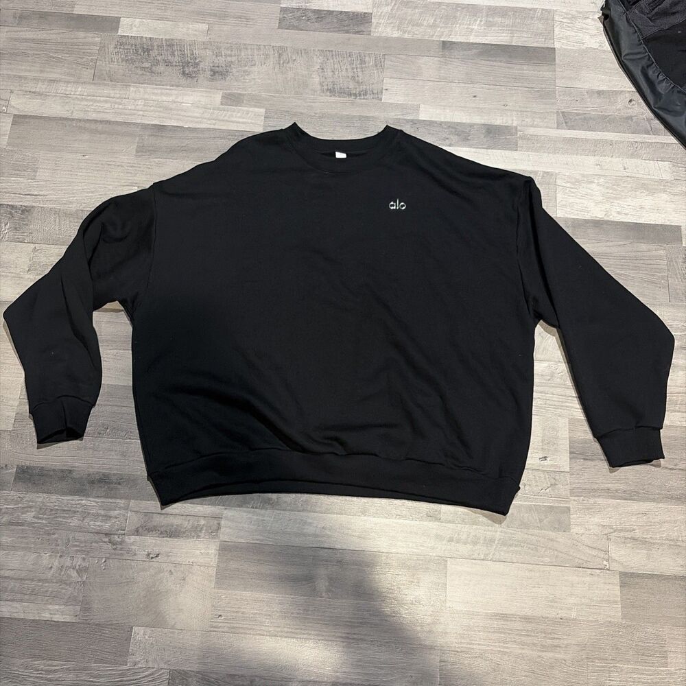 Alo Sweatshirt Womens 2XL Black Crewneck Zip Pocket Logo Pullover Athletic